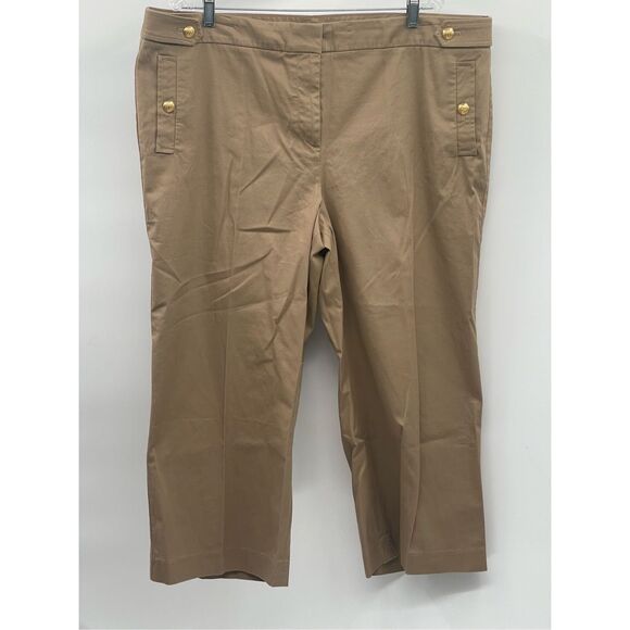 Talbots Pants - Talbots Cropped Capri Pants‎ Women Plus Size 20 Khaki Brown Tan Gold Button New